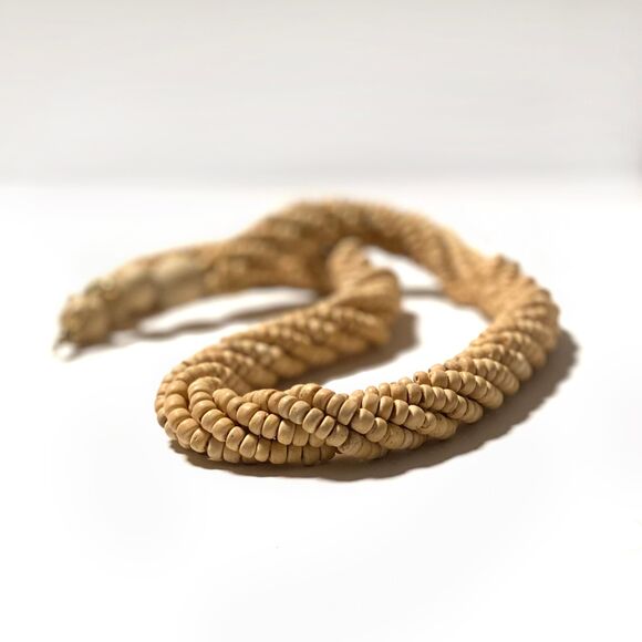 Vintage Wooden Beige Bead Multi Strand Necklace Beads Costume Jewelry Gift - Picture 1 of 7
